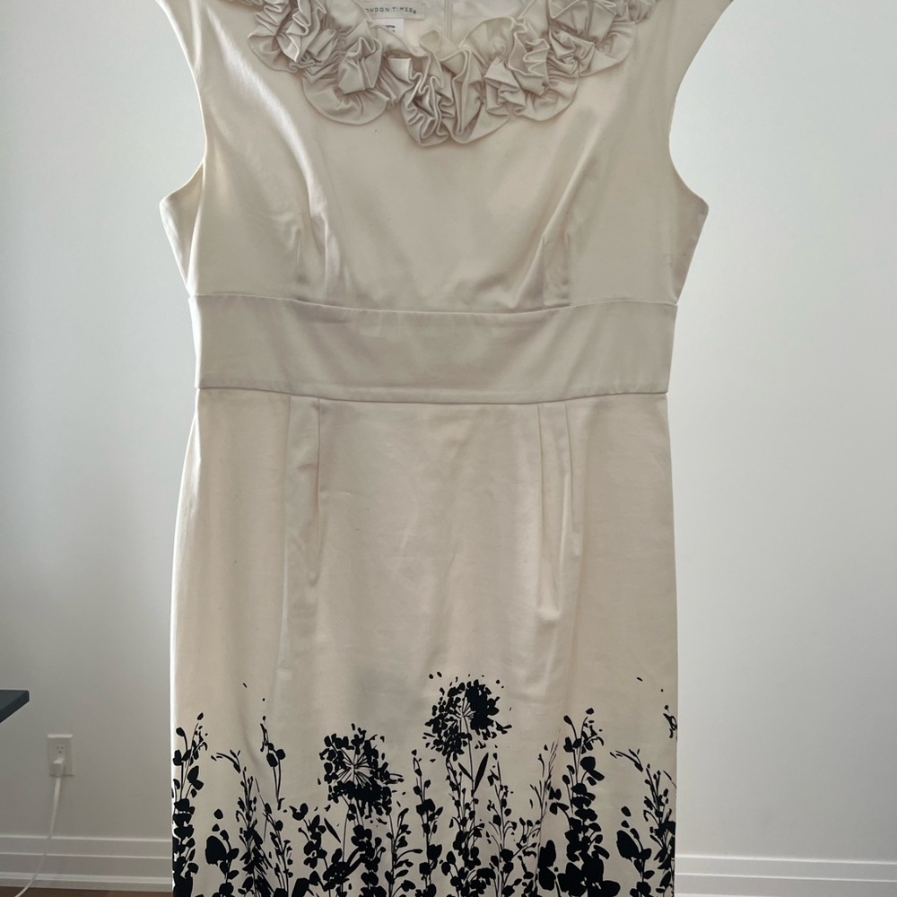 London Times Cream and Black Sheath Midi Dress